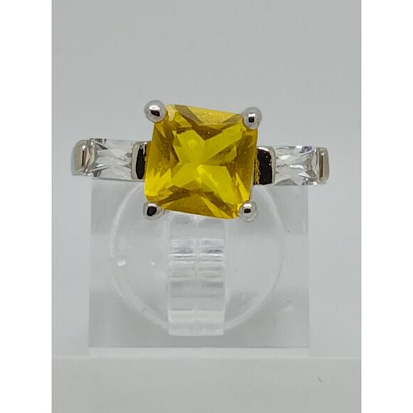 White Gold GP Canary Yellow Princess Cut Sim Diamond CZ Engagement Ring Size 10 - Picture 9 of 10